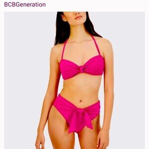 BCBGENERATION Magenta Berry Stardust Metallic Bandeau Bikini Top & B NWT 142.00